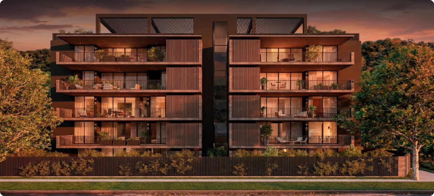 Un edificio de baja altura diseñado para integrarse con su entorno y privilegiar la privacidad.